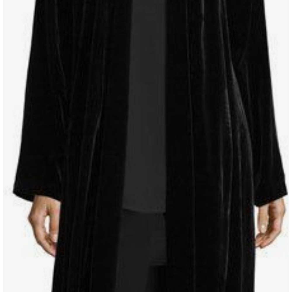 Eileen Fisher Open-Front Black Velvet Jacket Silk Blend Kimono Cardigan - Picture 5 of 11